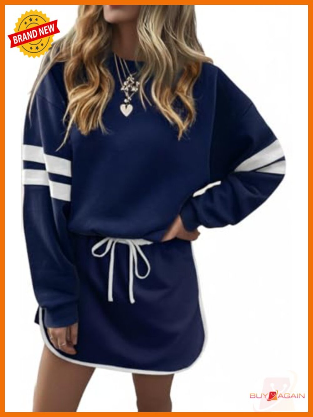 2 Piece Skort Set Long Sleeve Sweatshirt & Drawstring Skort Casual Fall